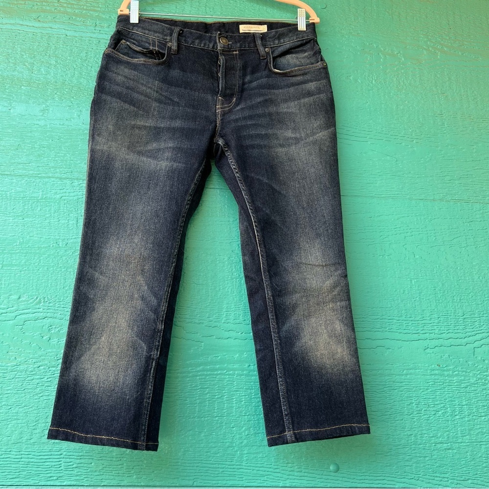 ALL SAINTS REX BUTTON FLY CROP DARK WASH JEANS SIZE 32